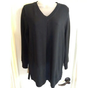 Soft Surroundings Pullover Sweater Black Kangaroo Pockets Sz XS Bust 32" Leng29